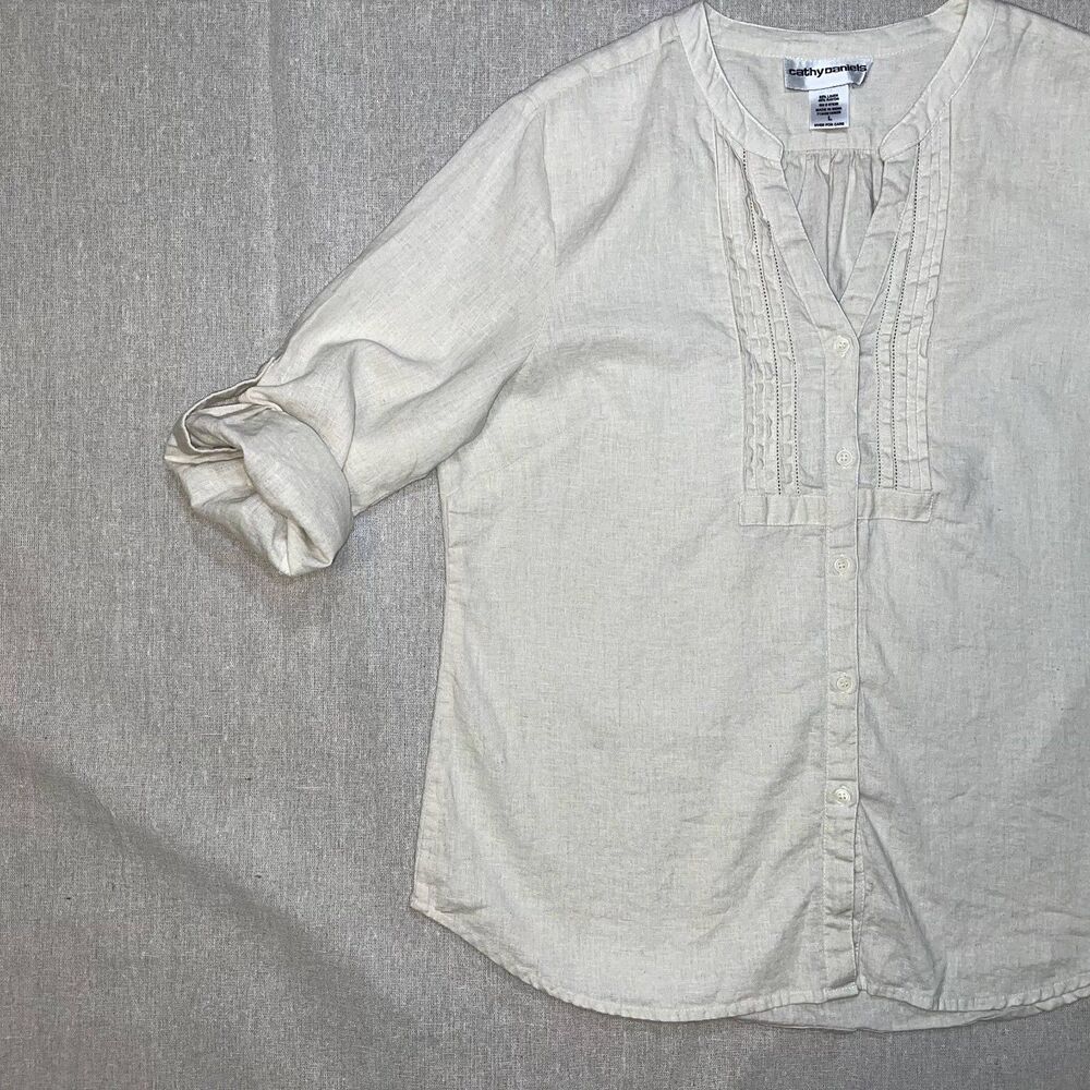 Cathy Daniels | Oatmeal Linen Blend Top | Large - Picture 6 of 8